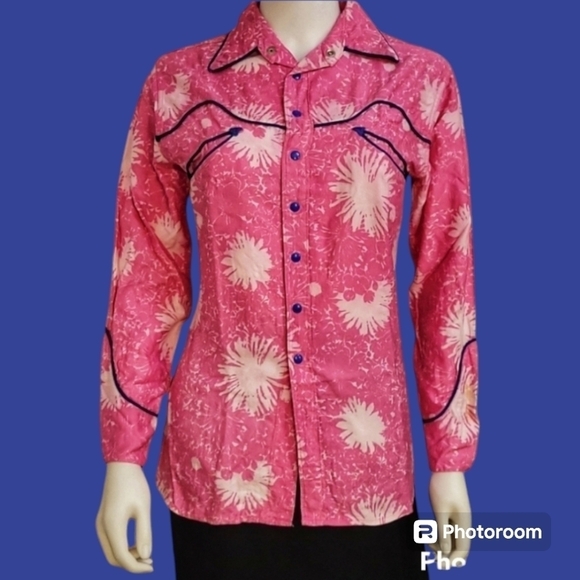 HANDMADE Pink Rockabilly Snap Batik Fireworks Rodeo Fiesta Shirt - Picture 1 of 8